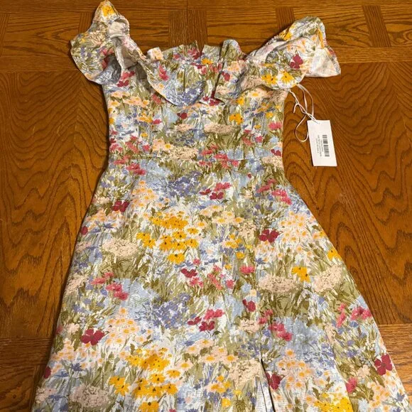 NEW Reformation Amethyst Linen Midi Dress in Countryside Sz 2 Cottagecore Chic NEW Reformation Amethyst Linen Midi Dress in Countryside Sz 2 Cottagecore Chic